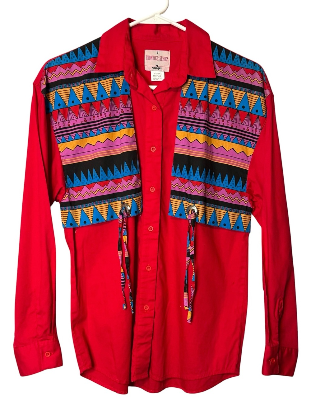 Vintage Wrangler Frontier Series Aztec Western Buttondown Shirt XS Rodeo Cowgirl - Picture 2 of 11